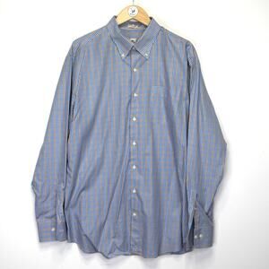 Peter Millar Mens XL Blue Orange Plaid Button Down Shirt Classic Fit FL Gators
